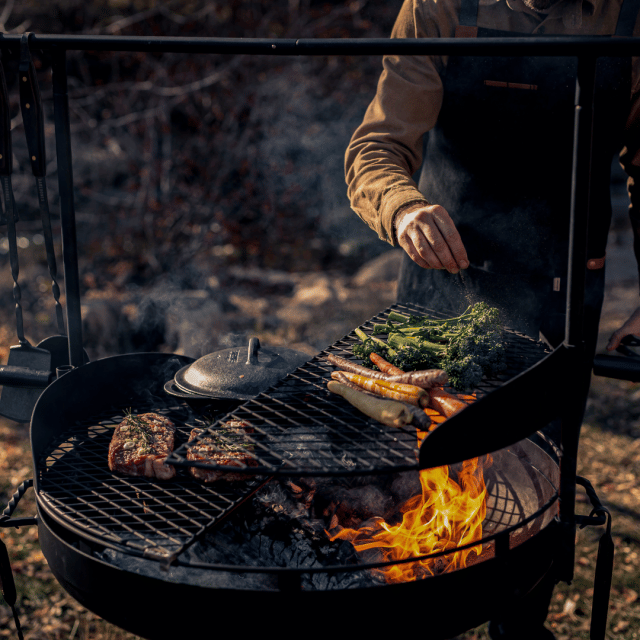 Barebones Cowboy fire pit Grill system food