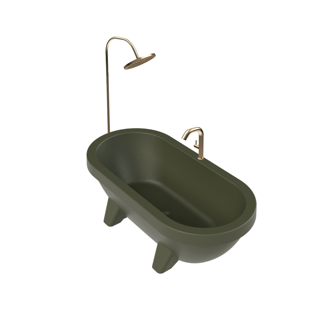 Dark olive green gardentub Gouden kraan en Gouden douche